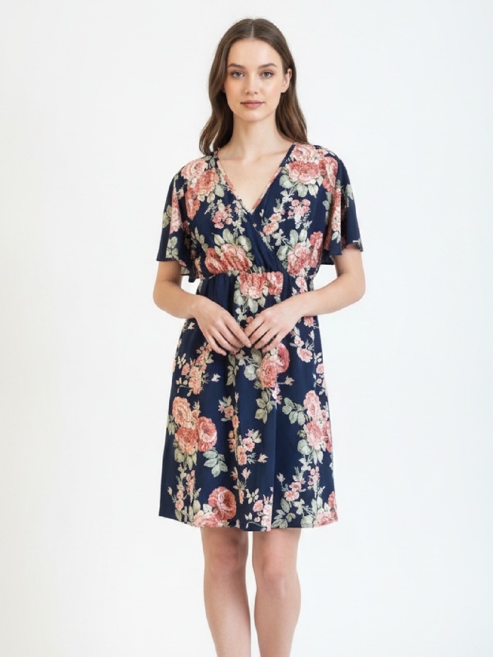 SHEIN Navy and Pink Floral Dress